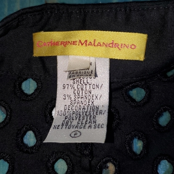 Long Sleeve Black Buttondown with Mesh Eyelet Cut Top 4 Petite - Picture 8 of 12